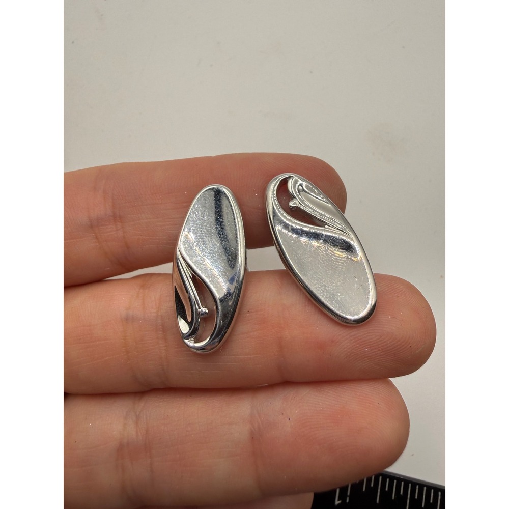 Swank Vintage Silver Tone Oval Cutout Cufflinks Mid Century Modern Formal Mens